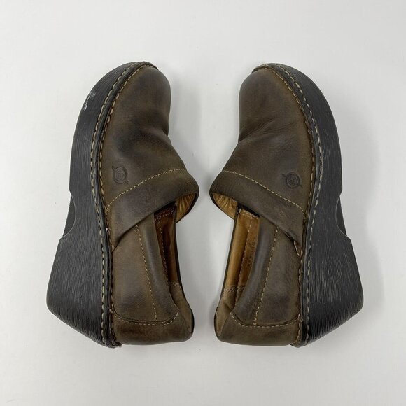 Born Brown Leather Clogs Women’s Size 7 Comfort Slip In Shoes - Picture 10 of 12